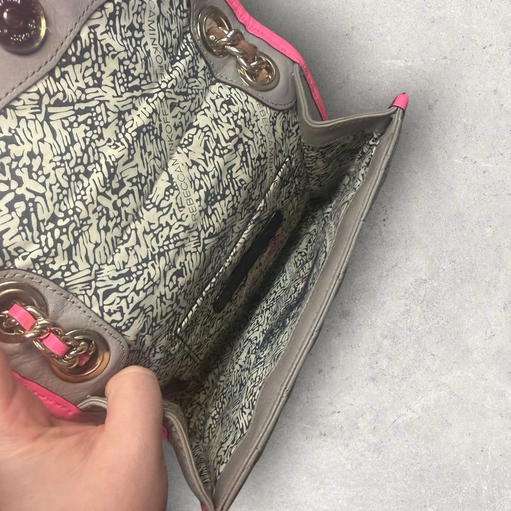 Rebecca Minkoff Affair Mini Studded Convertible Crossbody Bag Grey Neon Pink - Picture 11 of 15